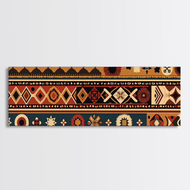 African Geometric Textile Pattern Canvas Print, Tribal Wall Decor, Ankara Motif Art, Boho Afrocentric Living Room Decor Gift