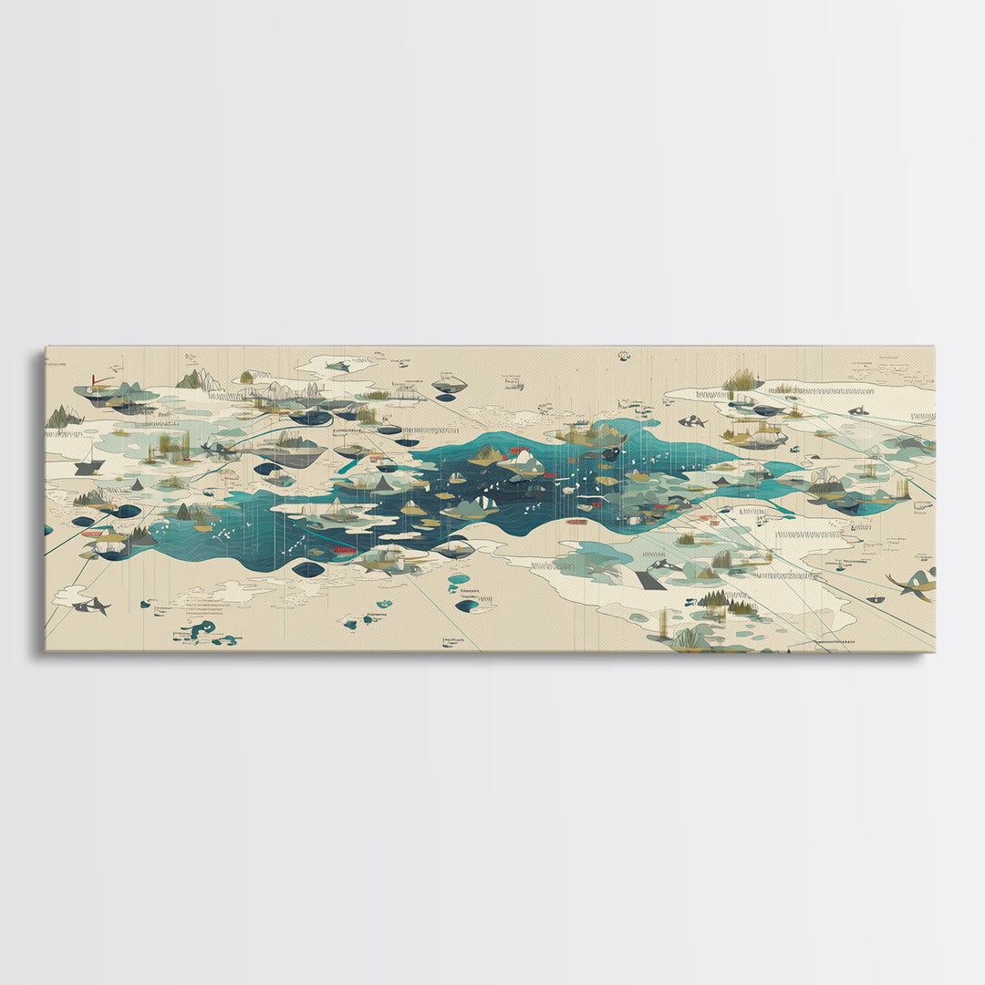 Abstract Teal Island Cartography Canvas Print, Modern Geometric Wall Art, Minimalist Office Decor, Contemporary Home Gift
