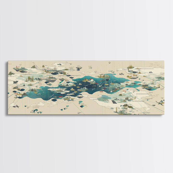 Abstract Teal Island Cartography Canvas Print, Modern Geometric Wall Art, Minimalist Office Decor, Contemporary Home Gift
