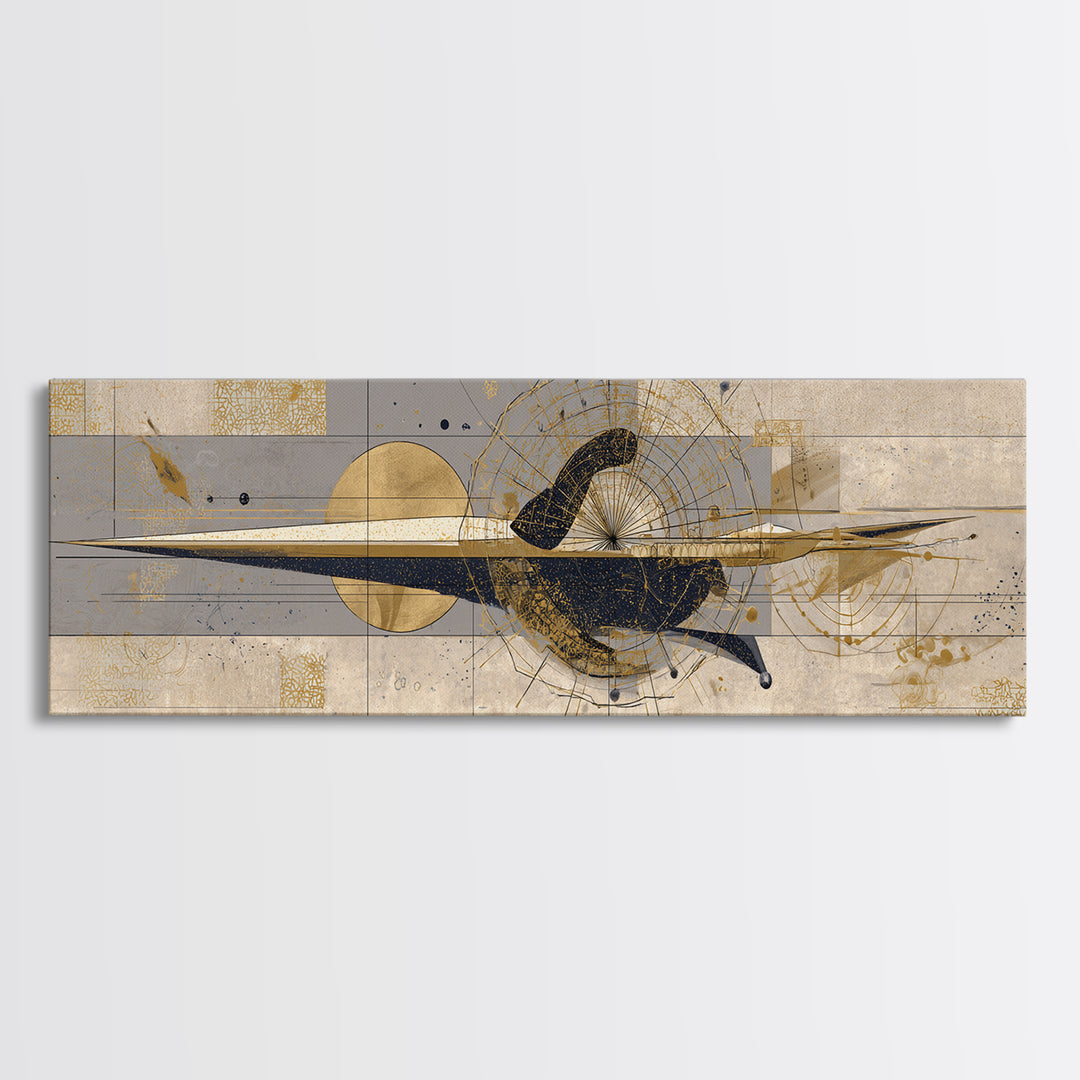 Elegant Abstract Black Bird Canvas Print, Gold Beige Modern Wall Art, African Inspired Decor, Luxury Contemporary Home Gift