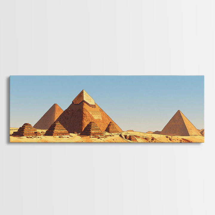 Sunlit Giza Pyramids Desert Wall Art, African Egyptian Art Canvas Print, Sahara Landscape Decor, Travel Photography Poster