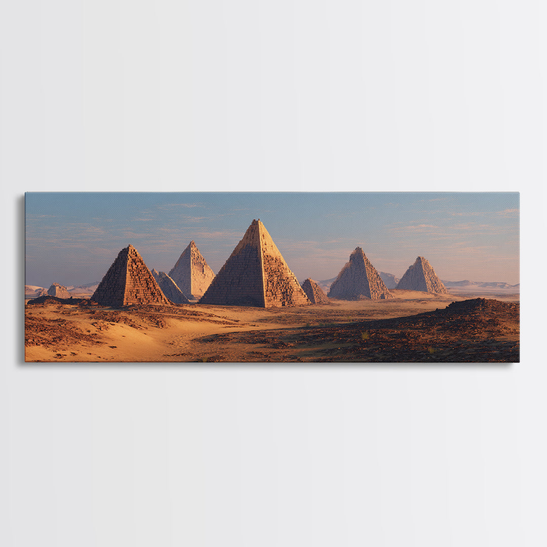 Golden Desert Pyramids At Dawn Canvas Print, African Egyptian Art, Ancient African Landscape, Safari Wall Decor Gift For Home