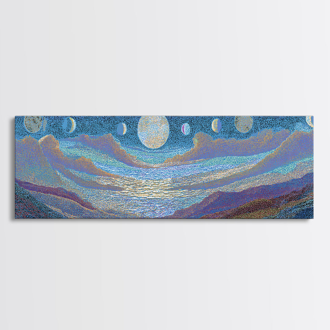 Blue Moon Phase Dreamscape Wall Art, Mystical Wall Art, Spiritual Home Decor, Dreamy Abstract Canvas Print, Blue Nature Scene Art