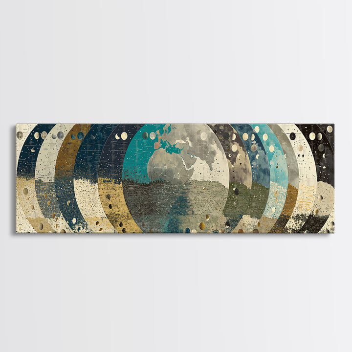 Abstract Earth Globe Circles Canvas Print, Modern Wall Art, Geometric Wall Art, Teal And Gold Home Decor Gift For Living Room