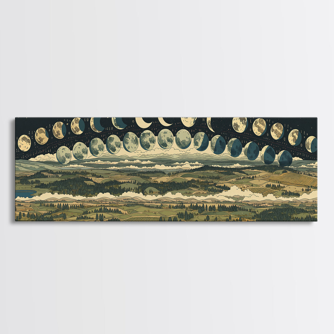 Moon Phase Landscape Panorama Wall Art, Spiritual Wall Art Print, Nature Scene Art, Mystical Canvas Print, Home Decor Gift