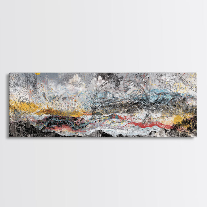 Stormy Abstract Mountain Horizon Wall Art, Panoramic African Inspired Landscape, Modern Canvas Decor For Living Room Home Decor