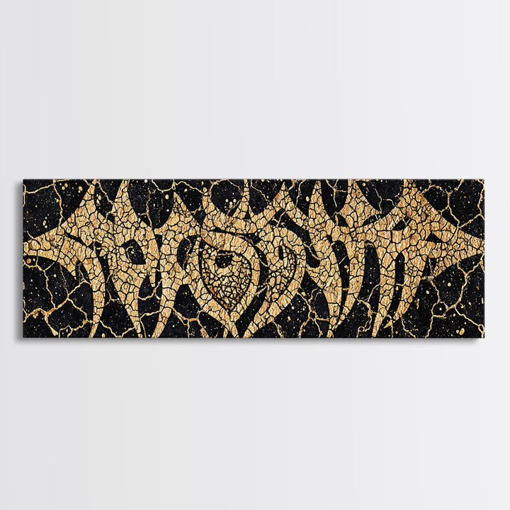 Cracked Gold Tribal Pattern Canvas Print, African Abstract Wall Art, Black And Gold Design, Bold Home Decor Statement Piece
