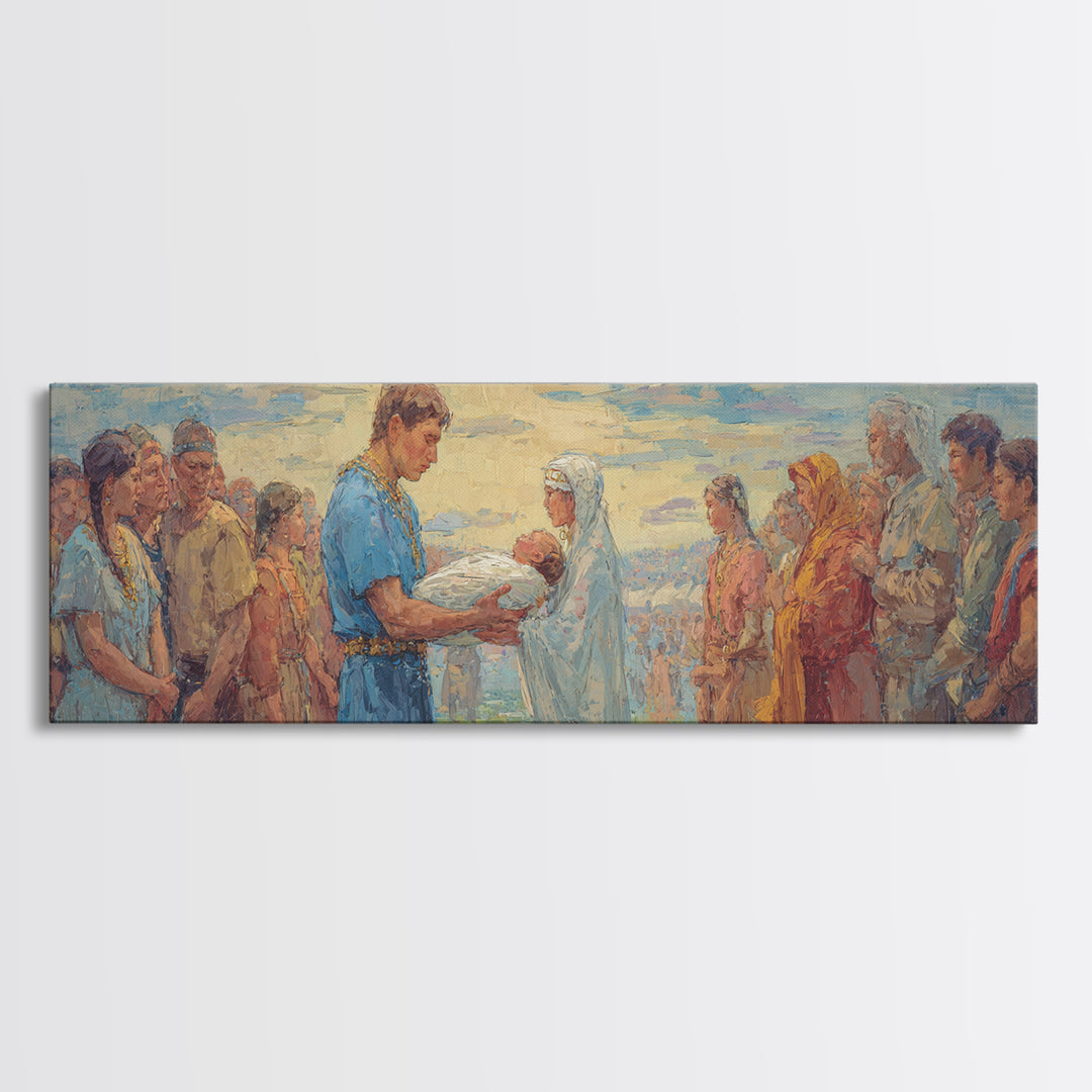 Serene Biblical Gathering Wall Art, Jesus Blessing Scene, African Inspired Spiritual Canvas Decor For Christian Home Gift