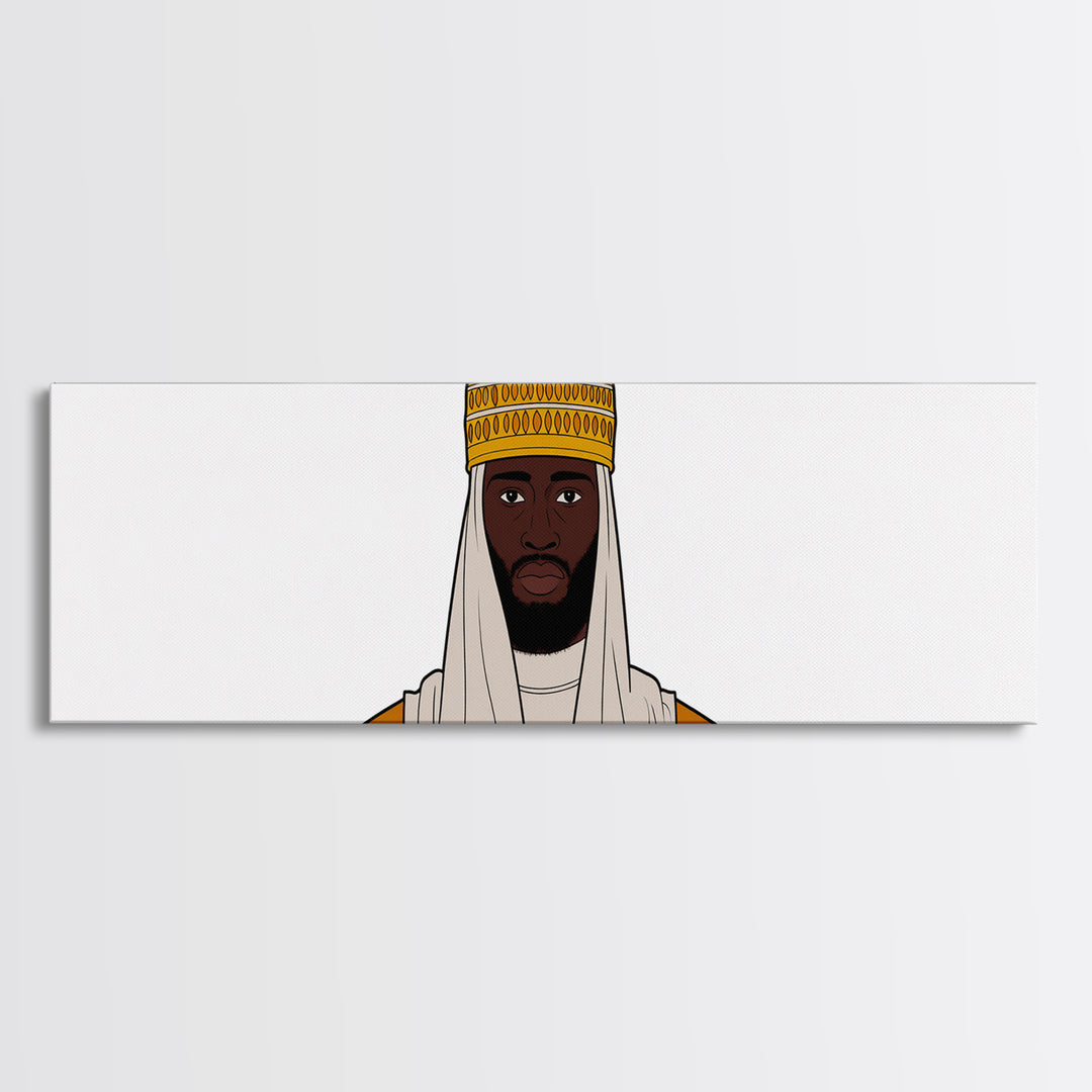 Crowned African King Portrait Canvas Print, Royal Black Man Wall Art, Minimalist Afrocentric Decor, Regal Home Gift For Him