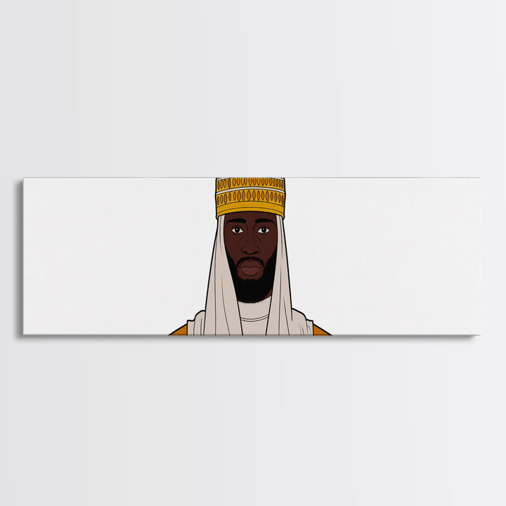 Crowned African King Portrait Canvas Print, Royal Black Man Wall Art, Minimalist Afrocentric Decor, Regal Home Gift For Him