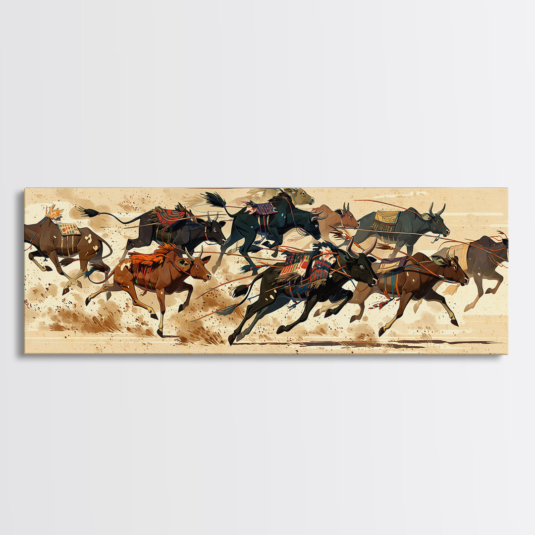 Galloping Horse Race Canvas Print, Dynamic Riders Wall Art, Southwestern Desert Scene, Equestrian Decor For Living Room Art