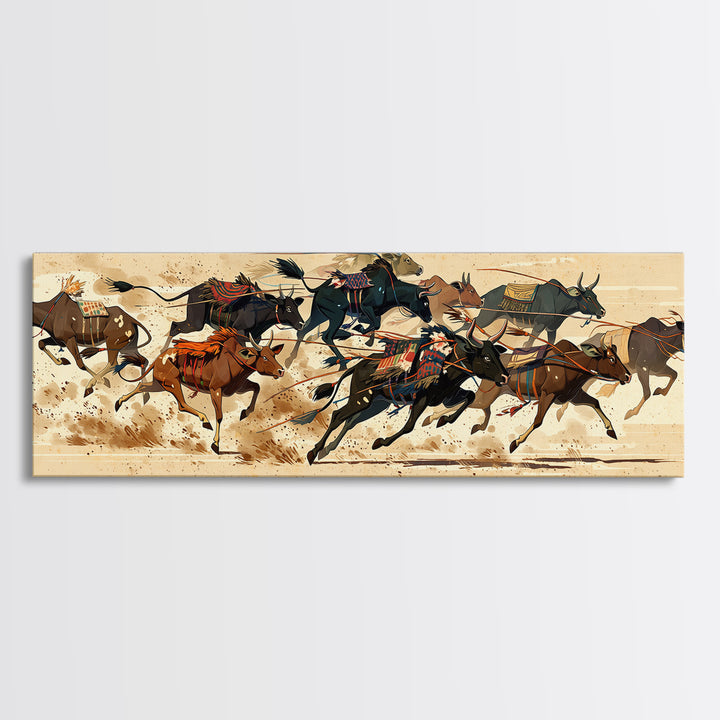 Galloping Horse Race Canvas Print, Dynamic Riders Wall Art, Southwestern Desert Scene, Equestrian Decor For Living Room Art