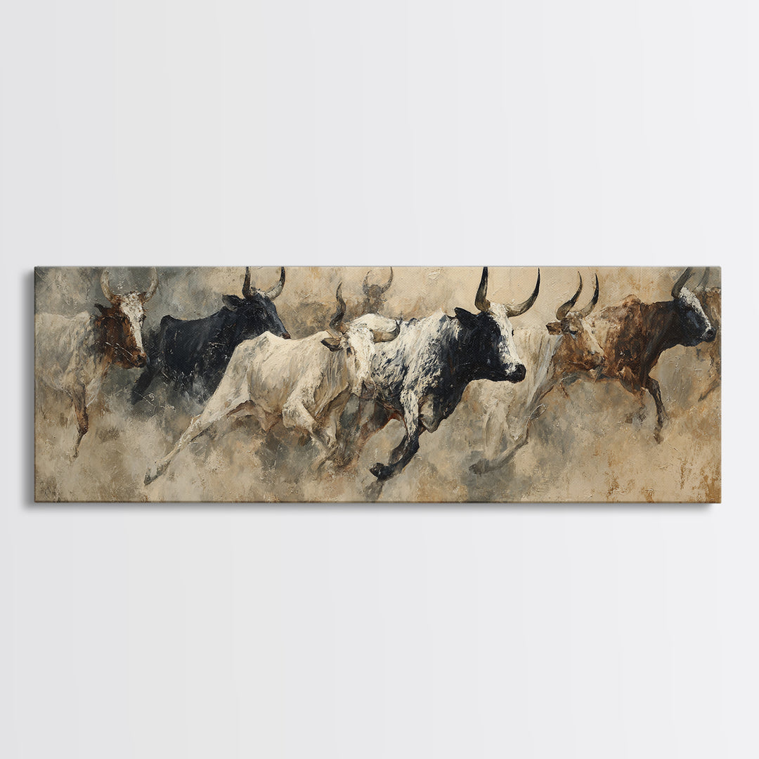 Charging Bulls Abstract Wall Art, African Safari Art, Earth Tone Canvas Print, Rustic Living Room Decor, Statement Wall Decor