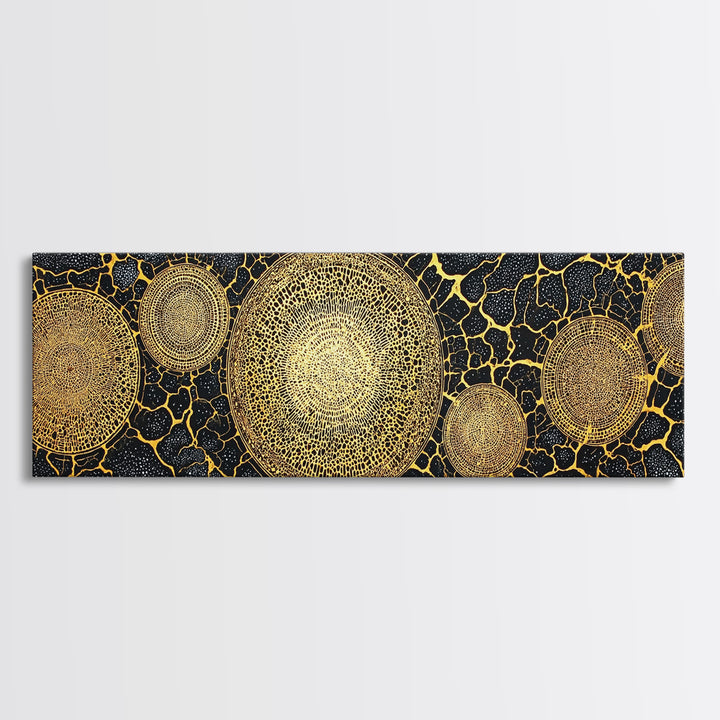Golden Geometric Circles Wall Art, Abstract Wall Art, Black And Gold Art, Textured Art Print, Luxury Canvas Print, Bold Decor