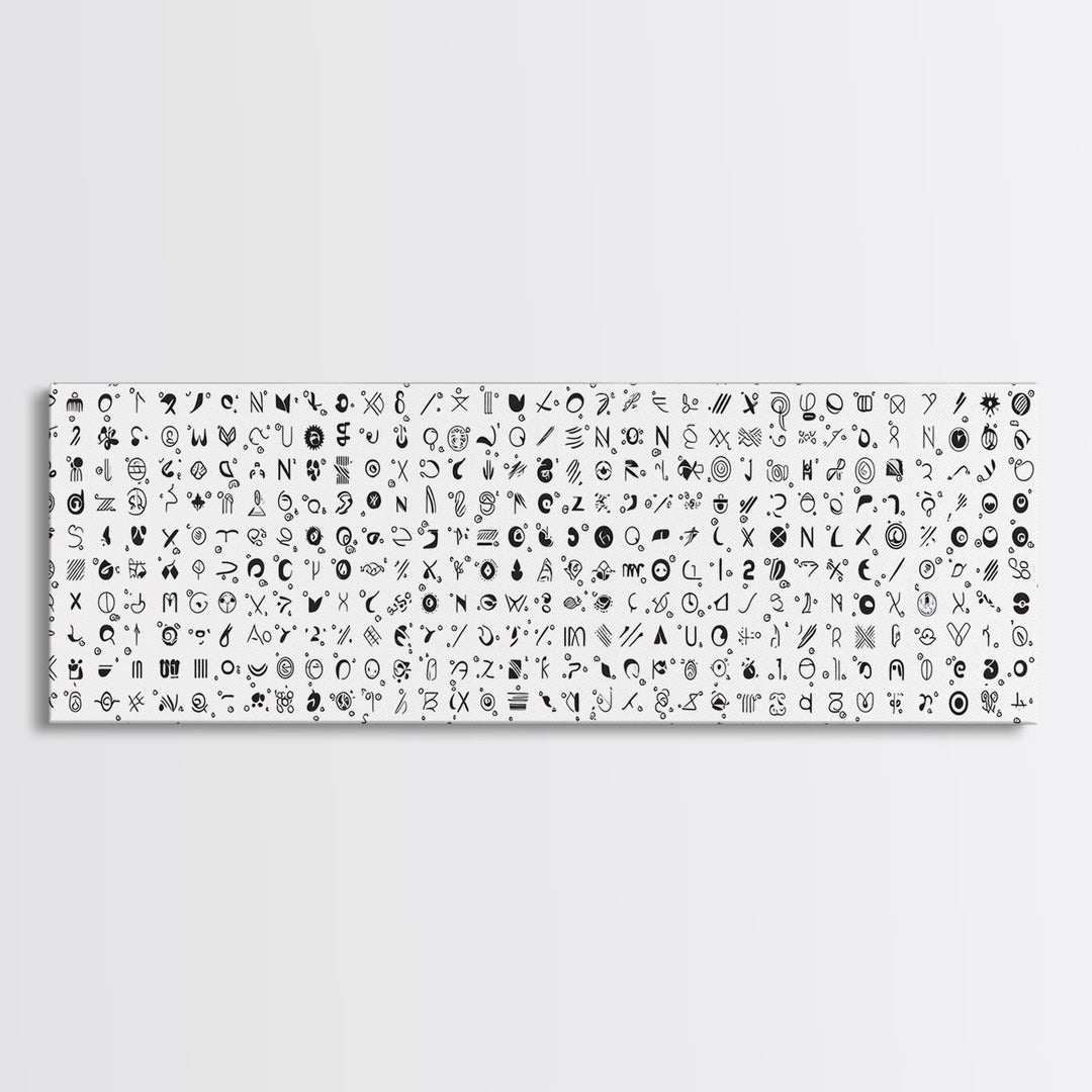 Black Ink African Symbols Pattern Canvas Print, Minimalist Tribal Wall Decor, Abstract Ethnic Art, Modern Office Art Print