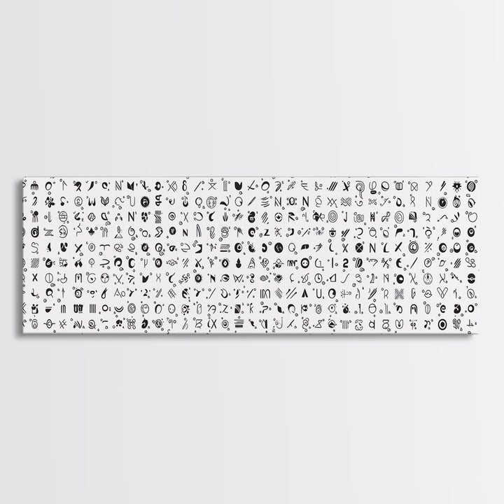 Black Ink African Symbols Pattern Canvas Print, Minimalist Tribal Wall Decor, Abstract Ethnic Art, Modern Office Art Print