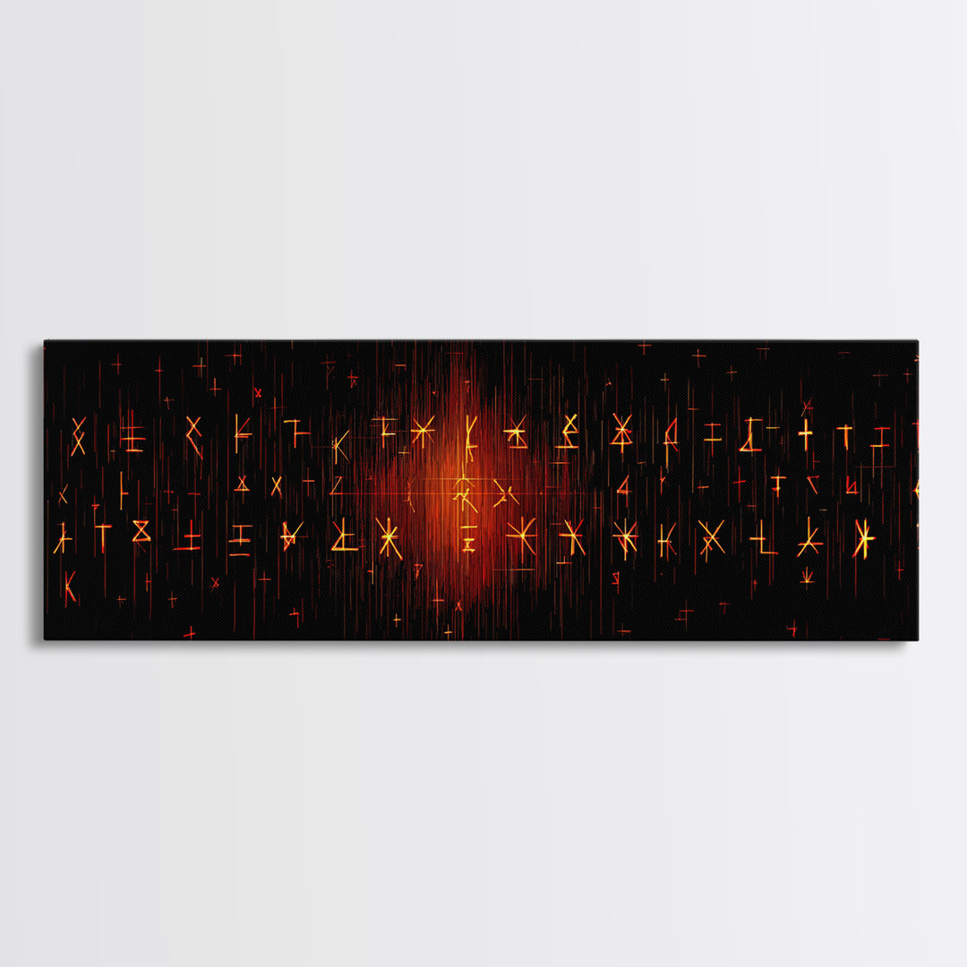 Glowing Orange African Rune Symbols Canvas Print, Mystical Black Wall Decor, Ancient Tribal Signs, Spiritual Art Print Gift