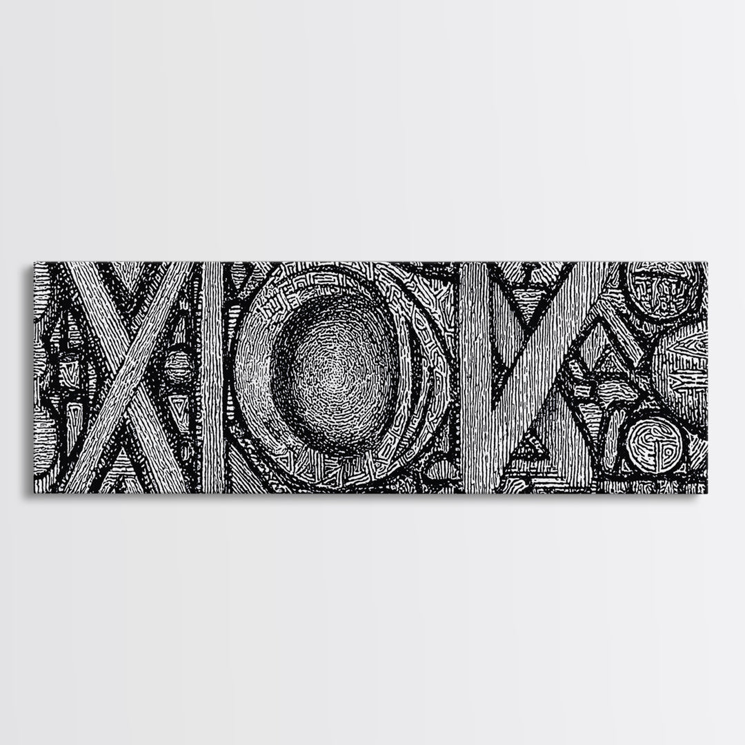 Black And White Abstract African Texture Canvas Print, Tribal Geometric Wall Decor, Contemporary Afrocentric Art Print Gift