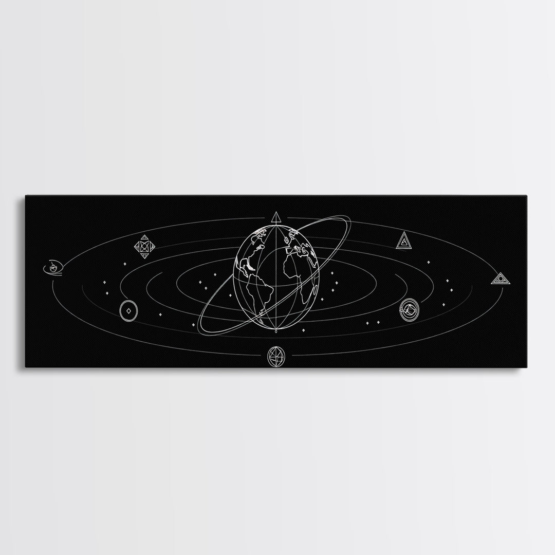 Minimal Celestial Orbit Diagram Wall Art, Black And White Space Poster, Modern Astronomy Decor, Geometric Gallery Print Gift