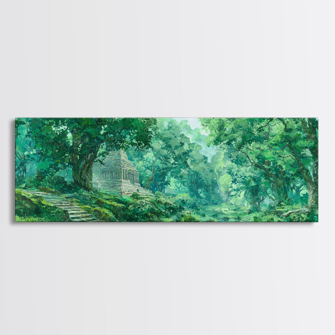 Sunlit Emerald Forest Path Wall Art, Green Nature Canvas Print, Dreamy Woodland Landscape Decor, Living Room Wall Decor Gift