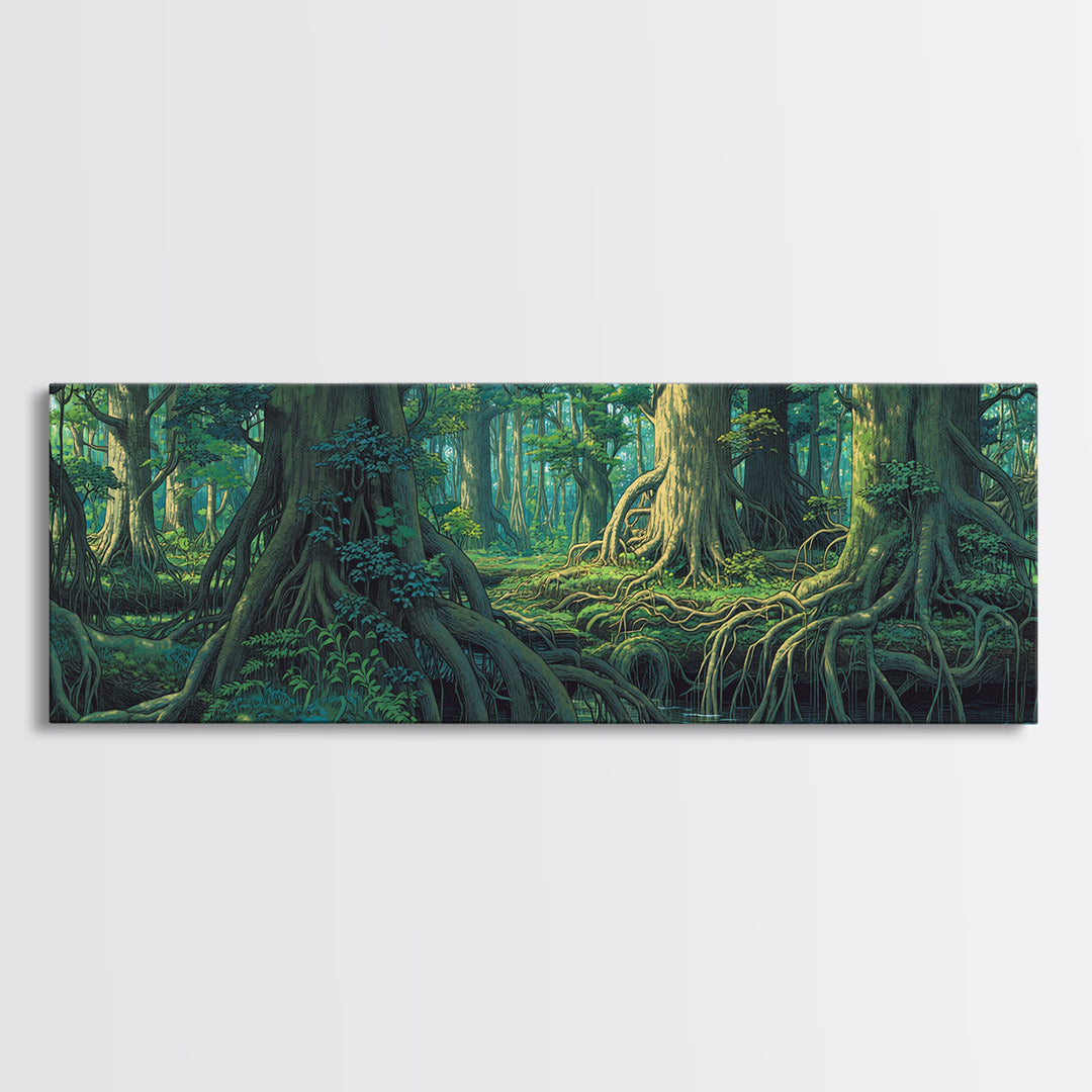 Ancient Mangrove Trees And Reflections Canvas Print, Green Forest Wall Art, Nature Scene Decor, Large Living Room Decor Gift
