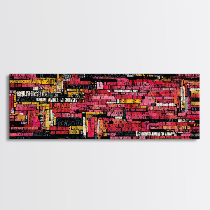 Neon Abstract City Skyline Wall Art, Modern African Inspired Typography, Urban Black Art Decor, Bold Red Yellow Canvas Print