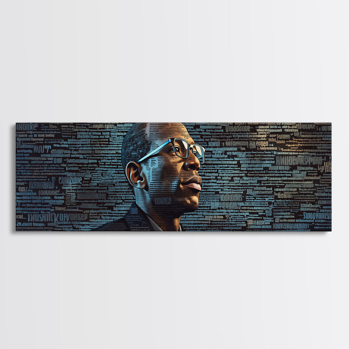 Black Man Portrait With Typographic Code Wall Art, Afrocentric Art, Modern Black Art, Office Decor, Digital Canvas Print