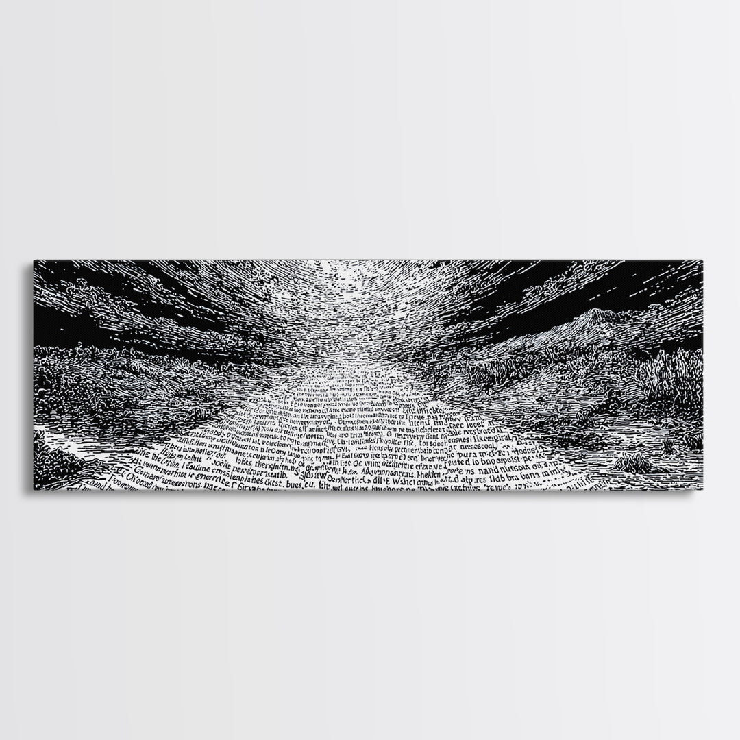 Monochrome Text Wave Abstract Wall Art, Black And White Art, Minimalist Canvas Print, Modern Office Decor, Statement Art