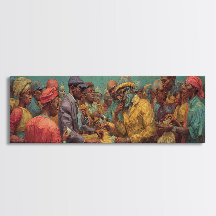African Community Market Negotiation Wall Art, African American Art, Cultural Canvas Print, Tribal Decor, Bold Home Decor