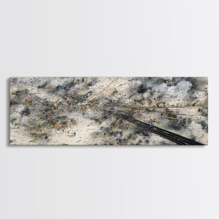 Abstract Aerial Rail Cityscape Wall Art, Urban Wall Art, Modern Canvas Print, Gray Black Statement Office Decor, Large Art