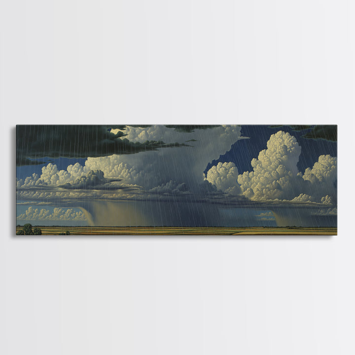 Rain Swept Plains With Thunderclouds Framed Canvas Print, African Landscape, Stormy Nature Scene Art, Large Wall Art Decor