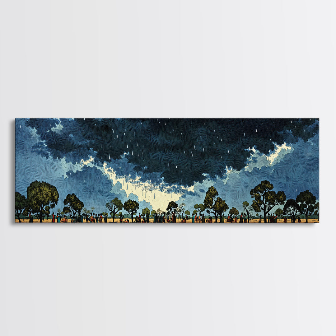 Stormy African Savanna Wall Art, Night Sky Tree Landscape, Afrocentric Canvas Decor, Cultural Safari Living Room Print Gift
