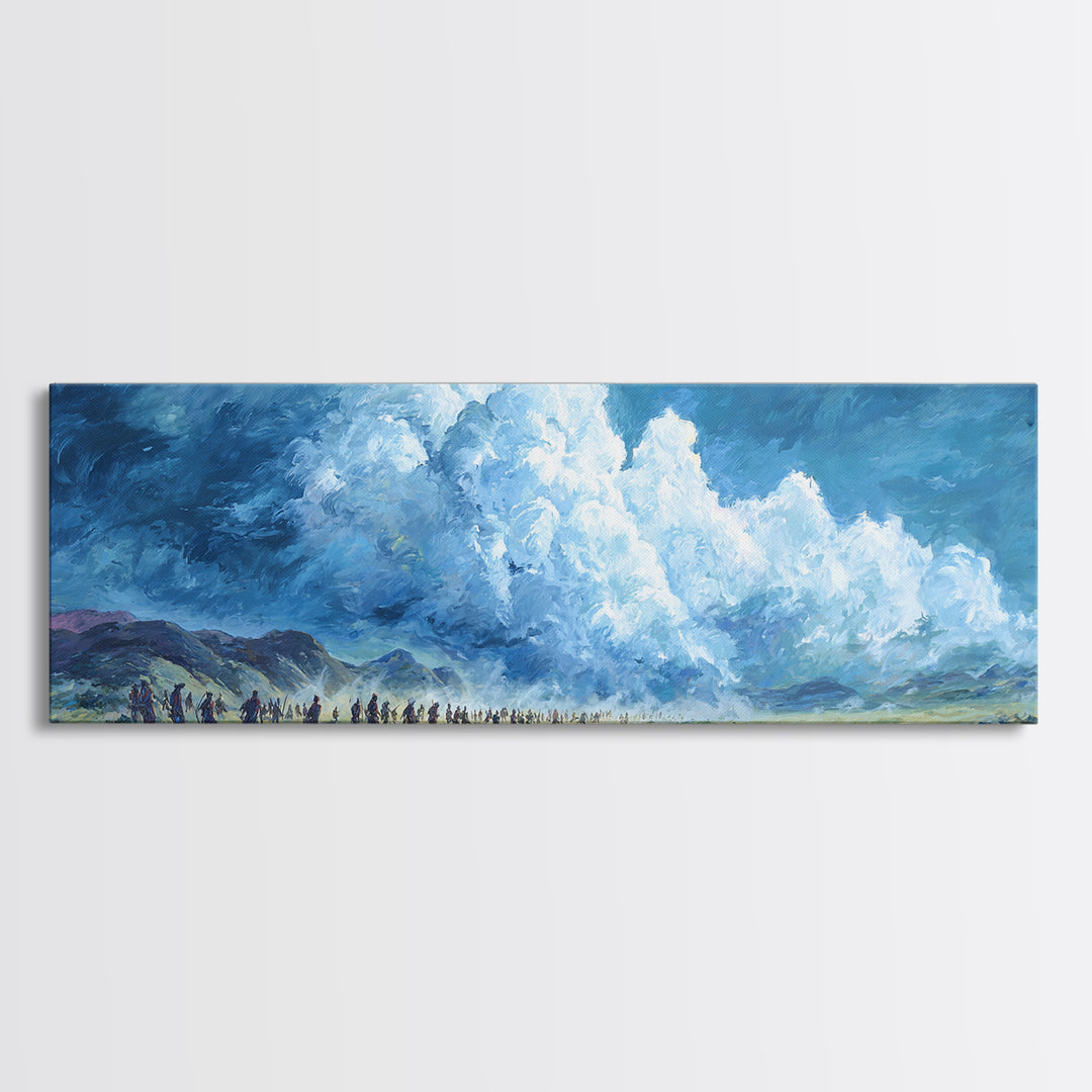 Blue Cloud Procession Wall Art, African Landscape Painting, Modern Canvas Decor, Serene Safari Living Room Art Print Gift