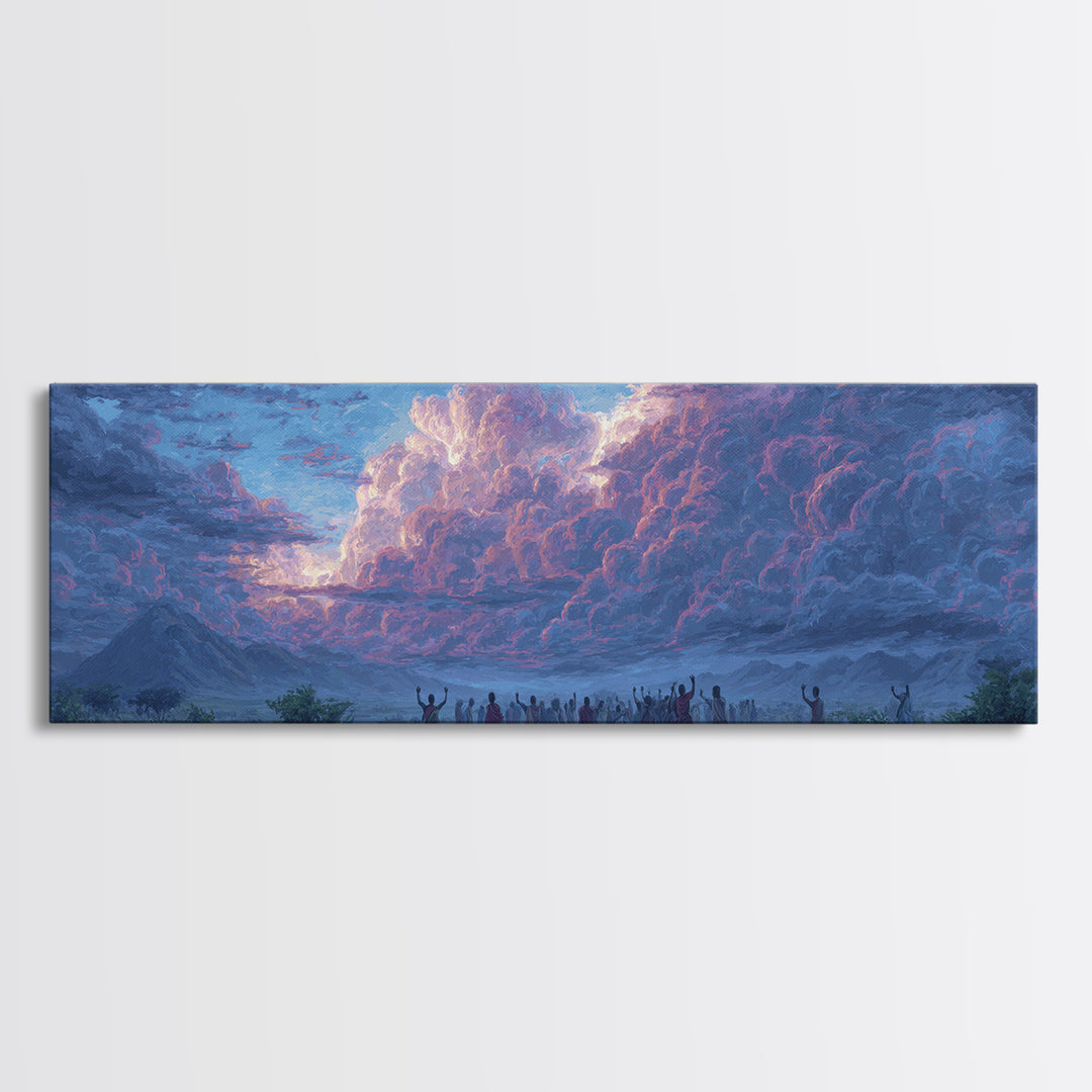 Purple Storm Gathering Wall Art, African Tribal Landscape Painting, Mystical Cloud Canvas Decor, Cultural Home Decor Gift