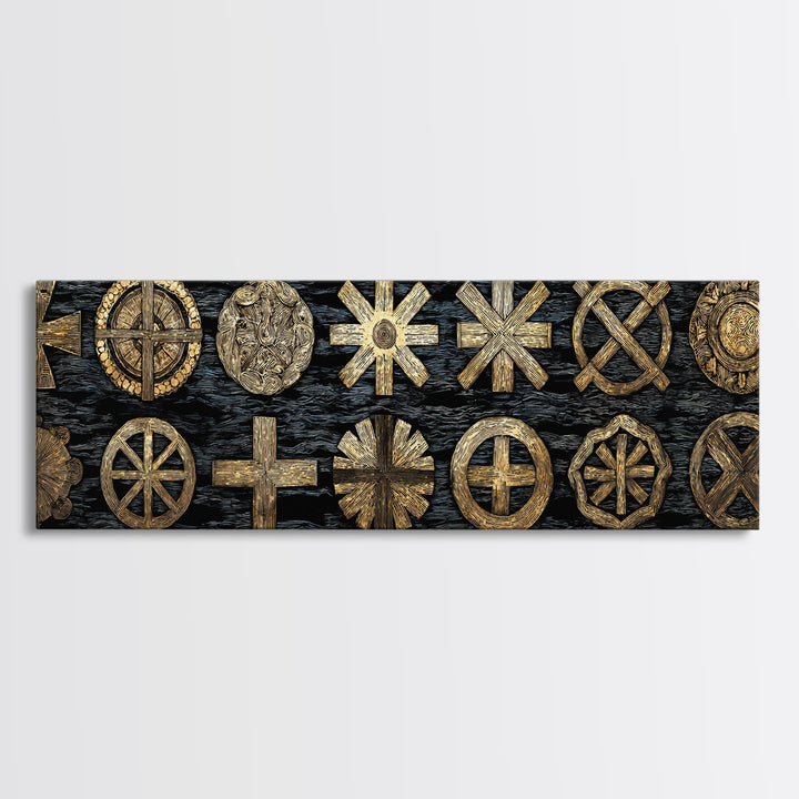 Gold Tribal Symbols On Black Texture, African Tribal Art Wall Art, Cultural Wall Decor, Ethnic Patterns, Bold Home Decor