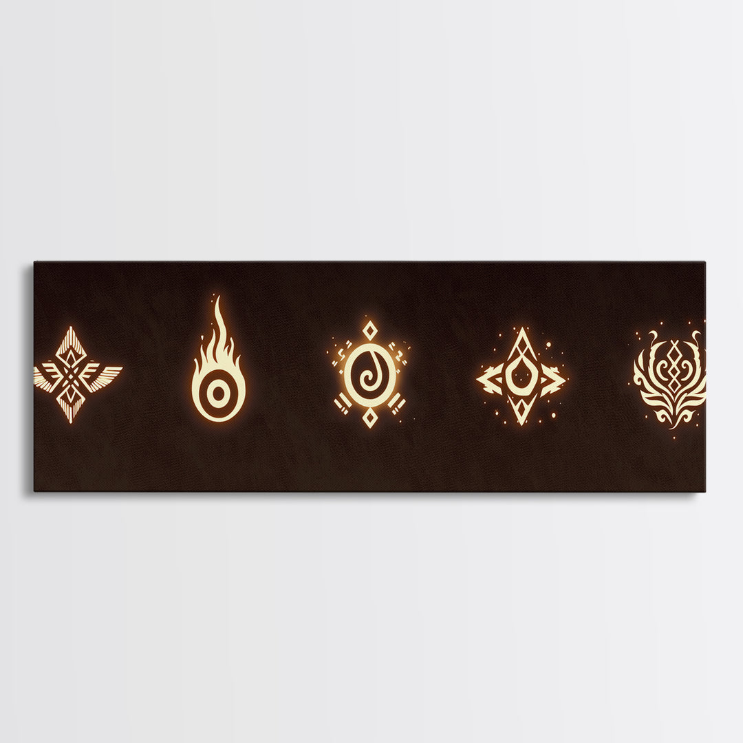 Glowing Tribal Element Symbols Wall Art, African Tribal Decor, Spiritual Canvas Print, Mystic Boho Home Decor Gift For Him