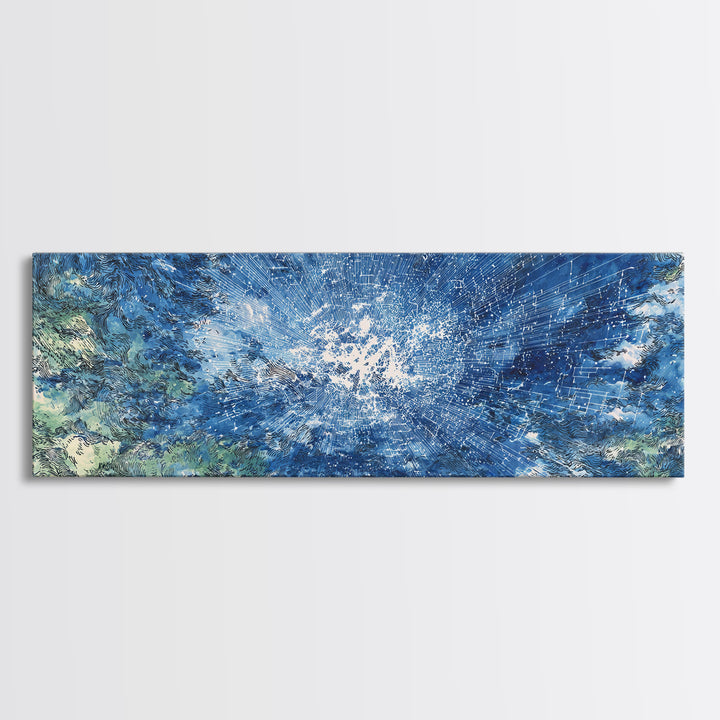 Blue White Ocean Splash Abstract Wall Art, Modern Canvas Print, Coastal African Inspired Decor, Large Living Room Art Gift