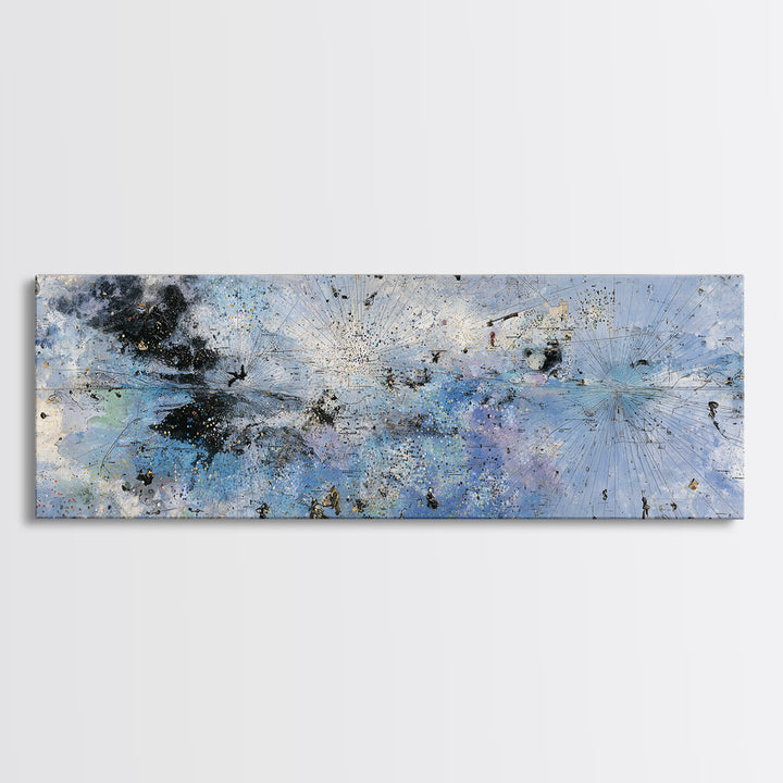 Pale Blue Black Gold Abstract Wall Art, Textured Canvas Print, Modern African Art Decor, Minimalist Office Decor Gift For Him