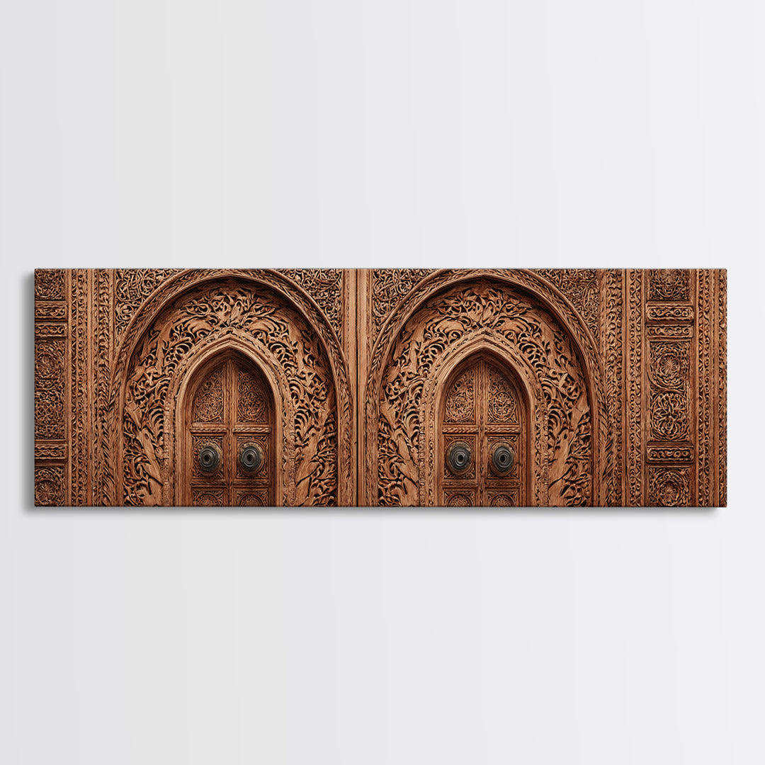 Carved Moroccan Double Door Framed Canvas Print, African Home Decor, Ethnic Wall Decor, Boho Wall Decor, Housewarming Gift