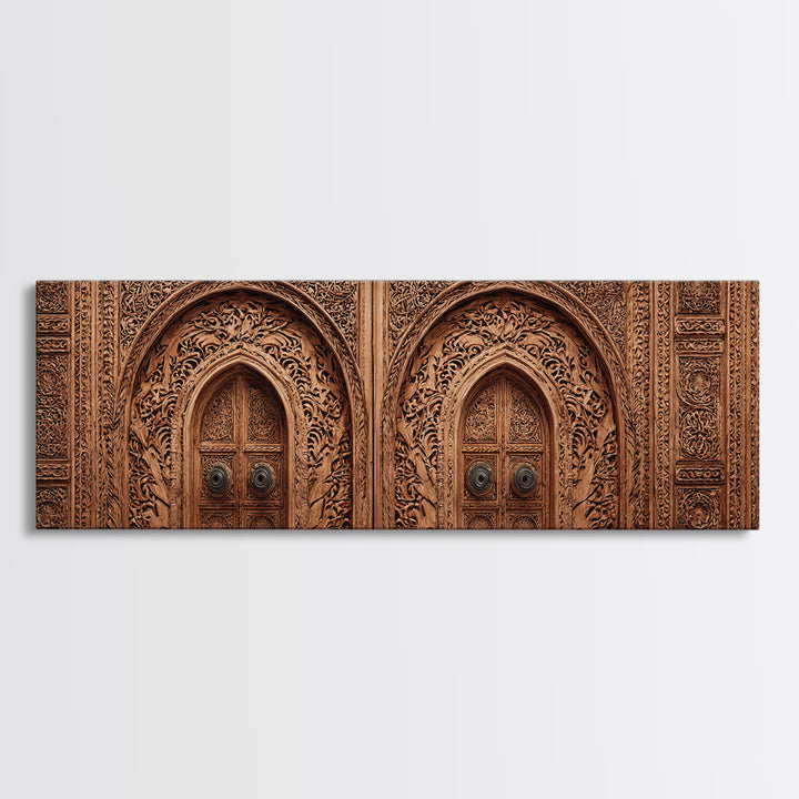 Carved Moroccan Double Door Framed Canvas Print, African Home Decor, Ethnic Wall Decor, Boho Wall Decor, Housewarming Gift