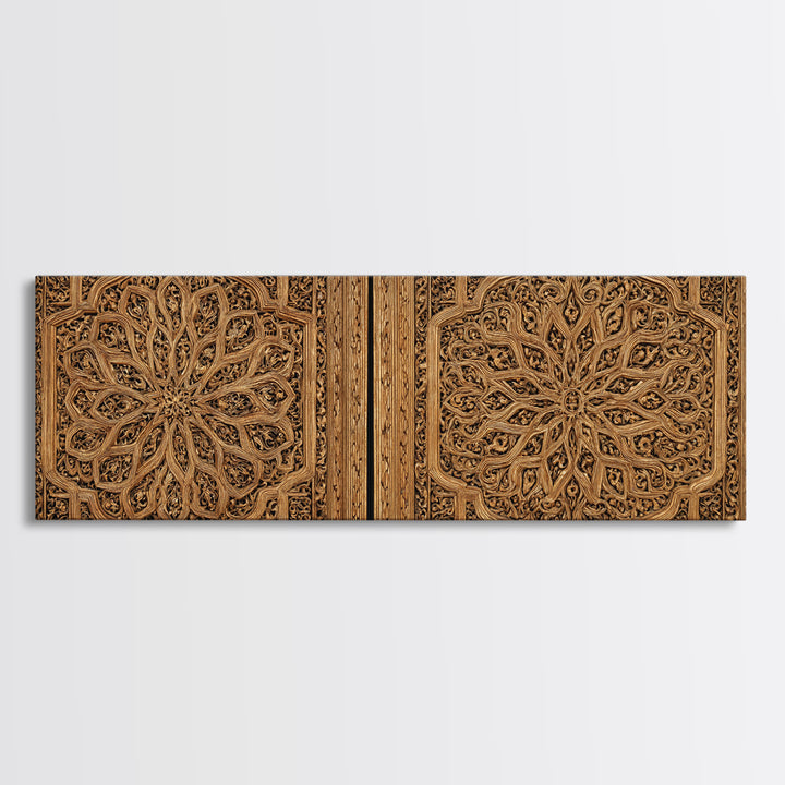 Intricate Carved Floral Panel Framed Canvas Print, African Home Decor, Textured Art Print, Elegant Home Decor, Statement Wall Art