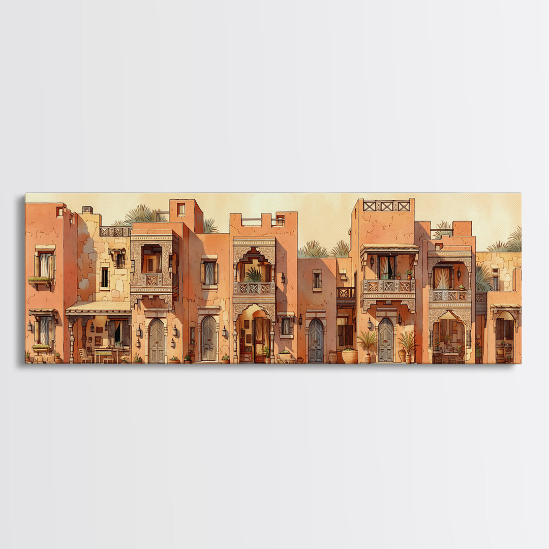 Terracotta Desert Town Facades Wall Art, Moroccan Architecture Poster, African Home Decor, Modern Canvas Print, Boho Wall Decor