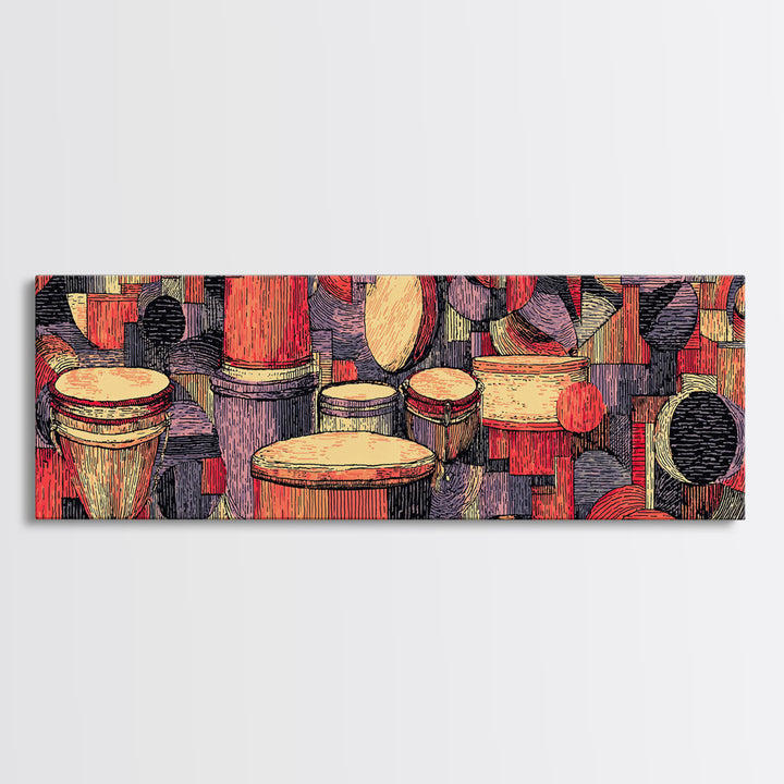 Vibrant African Drums And Tribal Percussion Wall Art, Afrocentric Music Decor, Cultural African Art Print For Living Room