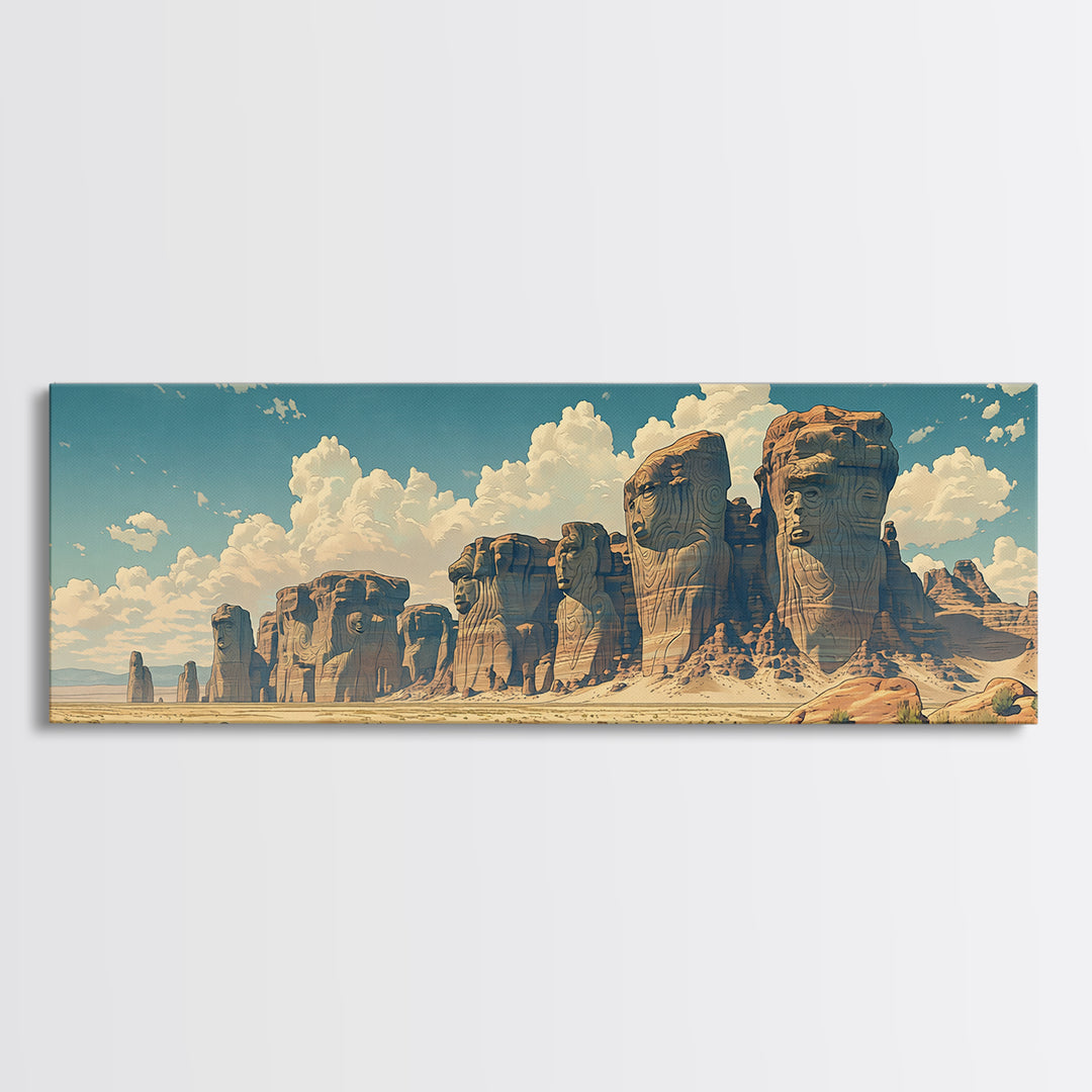 Weathered Desert Monoliths And Sunlit Sand Cliffs Framed Canvas Print, African Landscape Wall Decor, Large Safari Art Gift