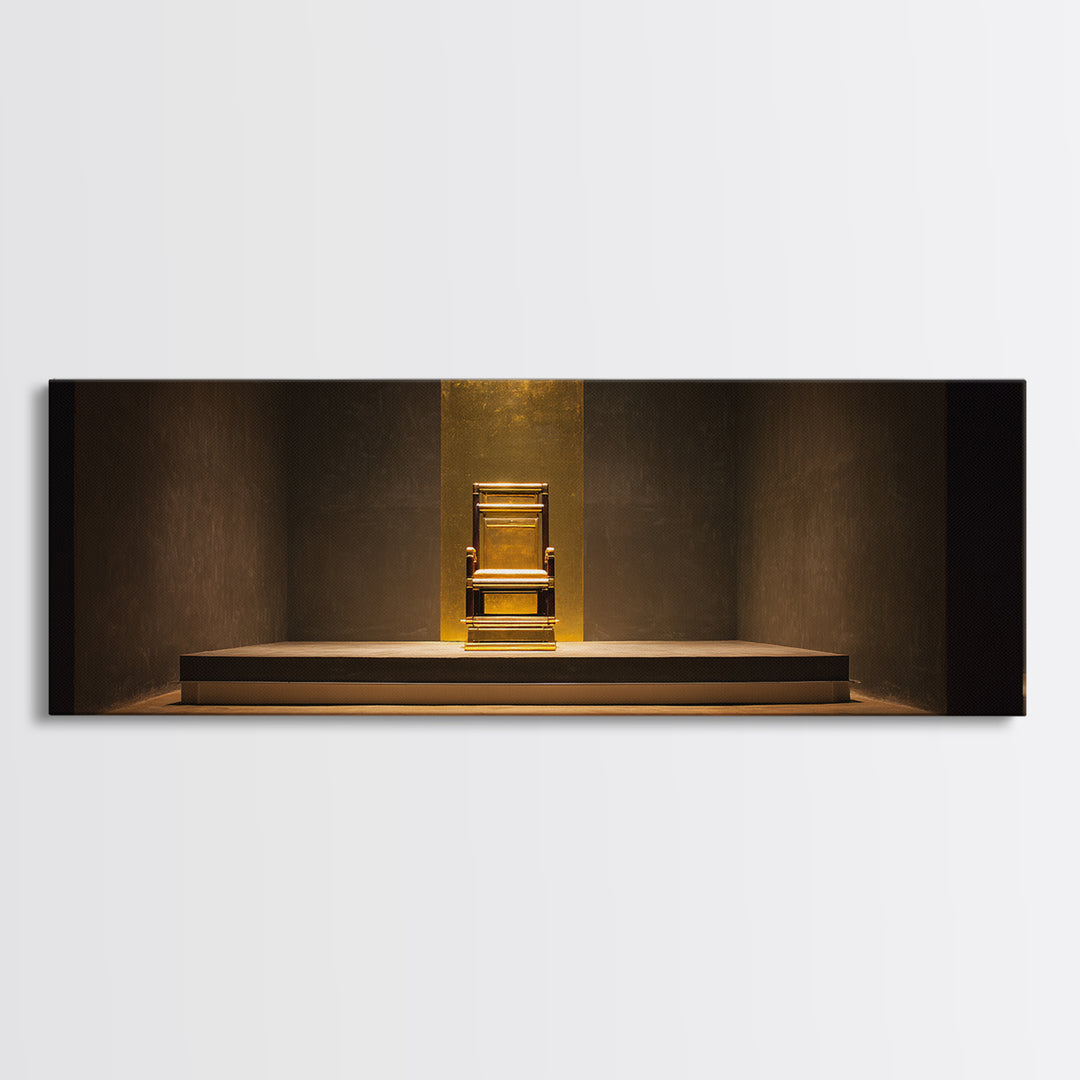 Golden Throne In Shadowed Sanctuary Canvas Print, Spiritual Wall Art, Black And Gold Art, Luxury Canvas Art, Bold Home Decor