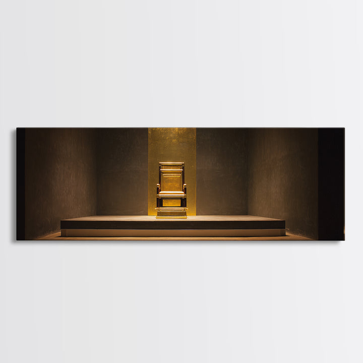 Golden Throne In Shadowed Sanctuary Canvas Print, Spiritual Wall Art, Black And Gold Art, Luxury Canvas Art, Bold Home Decor