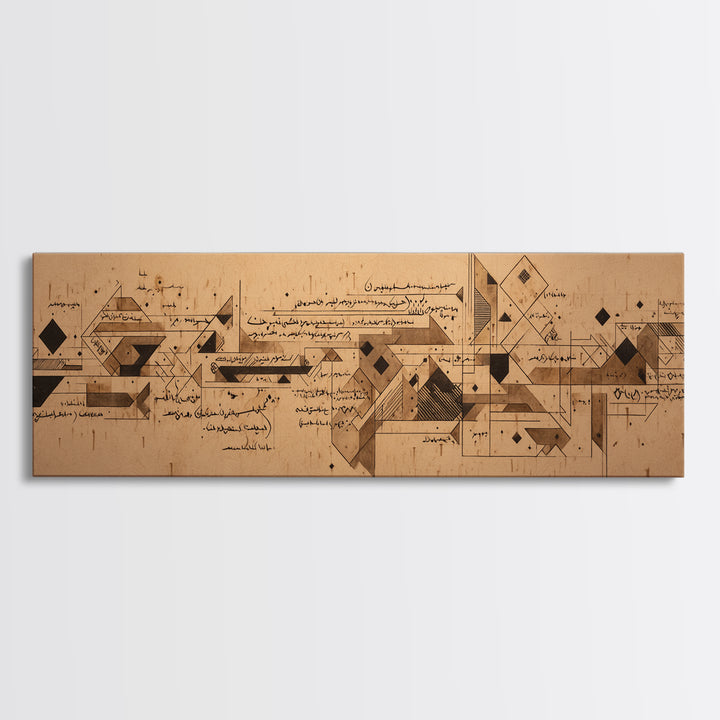 Geometric Arabic Calligraphy Manuscript Canvas Print, Cultural Art Print, Abstract Wall Art, Beige Wall Art, Office Decor