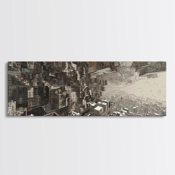 Futuristic Abstract Cityscape Corridor Wall Art, Urban Wall Art, Modern Canvas Art, Digital Art, Statement Wall Decor, Office Art