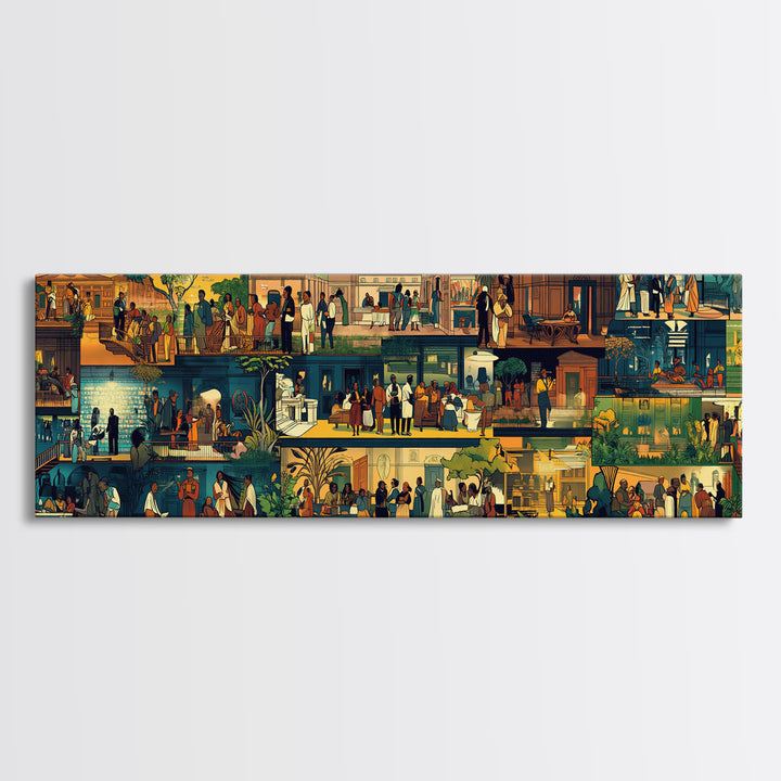 Vibrant African Village Scenes Wall Art, Narrative Marketplace Painting, Cultural Home Decor, Afrocentric Gallery Print Gift