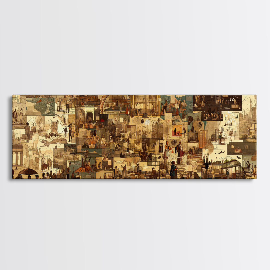 Sepia African Urban Collage Canvas Print, City Market Architecture, Modern African Art Decor, Neutral Living Room Artwork